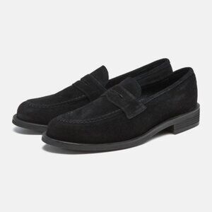 4cm Black Suede Penny Loafer Pearson